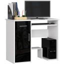 Bureau JENNA 1 porte 1 Tiroir 3 étagères 90x74X50 cm Blanc facade Noir Brillant