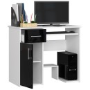 Bureau JENNA 1 porte 1 Tiroir 3 étagères 90x74X50 cm Blanc facade Noir Brillant