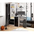 Bureau JENNA 1 porte 1 Tiroir 3 étagères 90x74X50 cm Blanc facade Noir Brillant