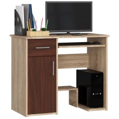 Bureau JENNA 1 porte 1 Tiroir 3 étagères 90x74X50 cm Marron