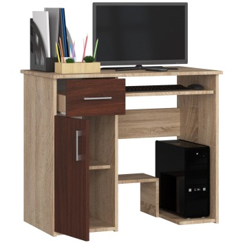 Bureau JENNA 1 porte 1 Tiroir 3 étagères 90x74X50 cm Marron