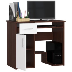 Bureau JENNA 1 porte 1 Tiroir 3 étagères 90x74X50 cm Marron