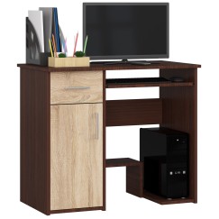 Bureau JENNA 1 porte 1 Tiroir 3 étagères 90x74X50 cm Marron