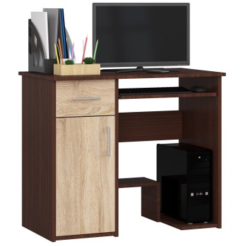 Bureau JENNA 1 porte 1 Tiroir 3 étagères 90x74X50 cm Marron