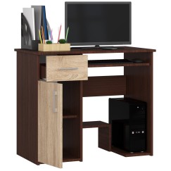 Bureau JENNA 1 porte 1 Tiroir 3 étagères 90x74X50 cm Marron