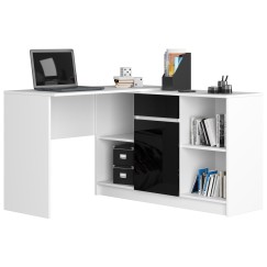 Bureau d'angle VERO 120x126x79 cm Blanc Porte Noir brillant