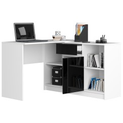 Bureau d'angle VERO 120x126x79 cm Blanc Porte Noir brillant