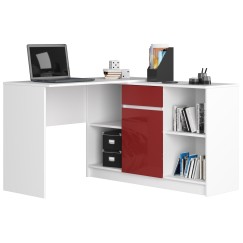 Bureau d'angle VERO 120x126x79 cm Blanc Porte Rouge brillant