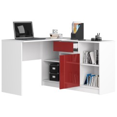 Bureau d'angle VERO 120x126x79 cm Blanc Porte Rouge brillant