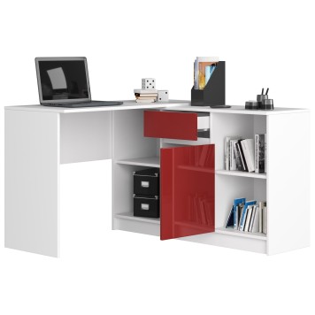 Bureau d'angle VERO 120x126x79 cm Blanc Porte Rouge brillant