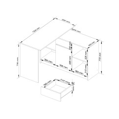 Bureau d'angle VERO 120x126x79 cm Blanc Porte Rouge brillant