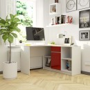 Bureau d'angle VERO 120x126x79 cm Blanc Porte Rouge brillant