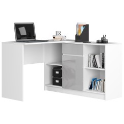 Bureau d'angle VERO 120x126x79 cm Blanc Porte Grise Brillant