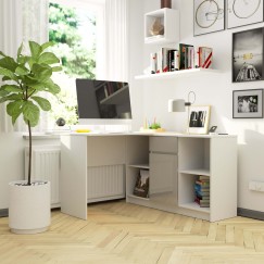 Bureau d'angle VERO 120x126x79 cm Blanc Porte Grise Brillant