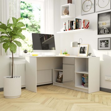 Bureau d'angle VERO 120x126x79 cm Blanc Porte Grise Brillant
