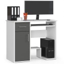 Bureau JENNA 1 porte 1 Tiroir 3 étagères 90x74X50 cm Blanc facade Gris