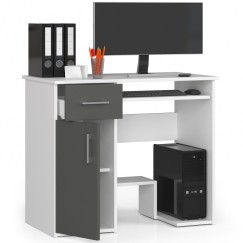 Bureau JENNA 1 porte 1 Tiroir 3 étagères 90x74X50 cm Blanc facade Gris
