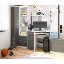 Bureau JENNA 1 porte 1 Tiroir 3 étagères 90x74X50 cm Blanc facade Gris