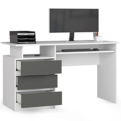Bureau ERINO Bois MDF  Blanc  Gauche 4 tiroirs facade gris  90x50x77 cm