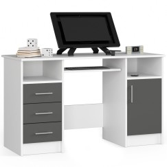 Bureau POLO Bois MDF 1 Porte 3 Tiroirs Façade Gris 5 Étagères 124x52x74 Cm