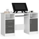 Bureau POLO Bois MDF 1 Porte 3 Tiroirs Façade Gris 5 Étagères 124x52x74 Cm