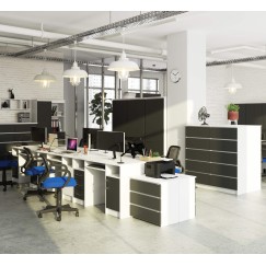Bureau POLO Bois MDF 1 Porte 3 Tiroirs Façade Gris 5 Étagères 124x52x74 Cm