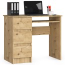 Bureau RICCI Gauche Marron Bois MDF 3 tiroirs 1 étagère 90x50x77 cm
