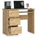 Bureau RICCI Gauche Marron Bois MDF 3 tiroirs 1 étagère 90x50x77 cm