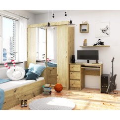 Bureau RICCI Gauche Marron Bois MDF 3 tiroirs 1 étagère 90x50x77 cm
