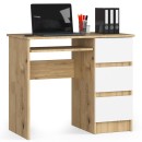 Bureau RICCI Droite Marron Bois MDF 3 tiroirs façade blanche 1 étagère 90x50x77 cm
