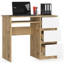 Bureau RICCI Droite Marron Bois MDF 3 tiroirs façade blanche 1 étagère 90x50x77 cm