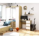 Bureau RICCI Droite Marron Bois MDF 3 tiroirs façade blanche 1 étagère 90x50x77 cm