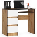 Bureau RICCI Gauche Marron Bois MDF 3 tiroirs façade Blanche 1 étagère 90x50x77 cm