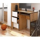 Bureau RICCI Gauche Marron Bois MDF 3 tiroirs façade Blanche 1 étagère 90x50x77 cm