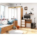 Bureau RICCI Gauche Marron Bois MDF 3 tiroirs façade Blanche 1 étagère 90x50x77 cm