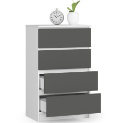 Komoda do salonu K 60 cm 4 szuflady - biała-grafit szary