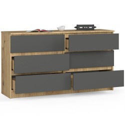 KOMODA K140 6SZ CLP DĄB ARTISAN / SZARY