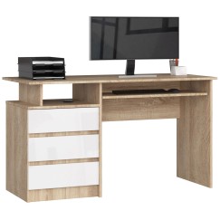 Bureau ERINO Bois MDF  Gauche 4 tiroirs facade blanche 90x50x77 cm