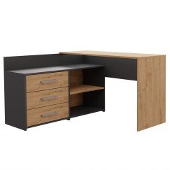 Bureau d'angle NOZE 3 tiroirs anthracite et  bois chêne 120X50X76 cm