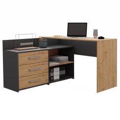 Bureau d'angle NOZE 3 tiroirs anthracite et  bois chêne 120X50X76 cm