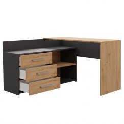 Bureau d'angle NOZE 3 tiroirs anthracite et  bois chêne 120X50X76 cm