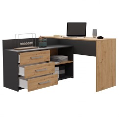 Bureau d'angle NOZE 3 tiroirs anthracite et  bois chêne 120X50X76 cm