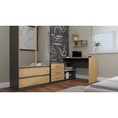 Bureau d'angle NOZE 3 tiroirs anthracite et  bois chêne 120X50X76 cm