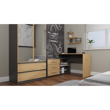Bureau d'angle NOZE 3 tiroirs anthracite et  bois chêne 120X50X76 cm