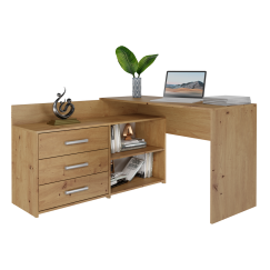 Bureau d'angle NOZE 3 tiroirs bois chêne 120X50X76 cm