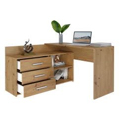 Bureau d'angle NOZE 3 tiroirs bois chêne 120X50X76 cm