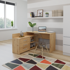 Bureau d'angle NOZE 3 tiroirs bois chêne 120X50X76 cm