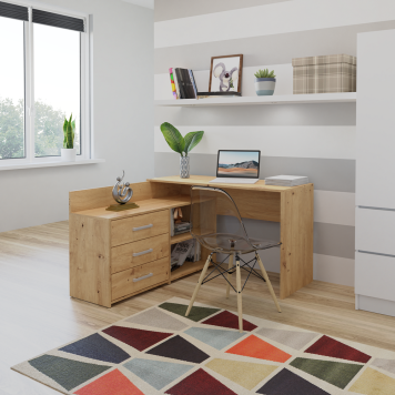 Bureau d'angle NOZE 3 tiroirs bois chêne 120X50X76 cm
