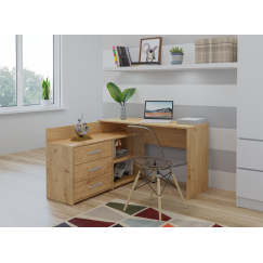 Bureau d'angle NOZE 3 tiroirs bois chêne 120X50X76 cm