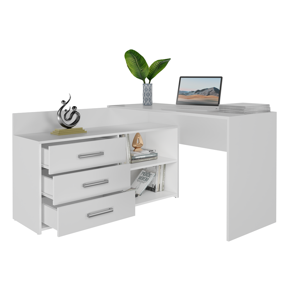 Bureau d'angle NOZE 3 tiroirs Blanc 120X50X76 cm Bureau d'angle NOZE 3 tiroirs Blanc 120X50X76 cm
